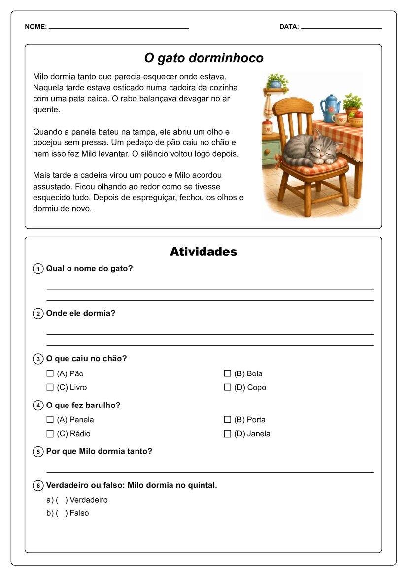 Pequenos textos ilustrados com interpretação atividade escolar página 8